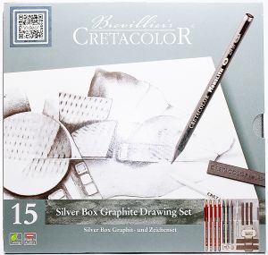 Zestaw Silver box 15 elementów Cretacolor, metalowe opakowanie